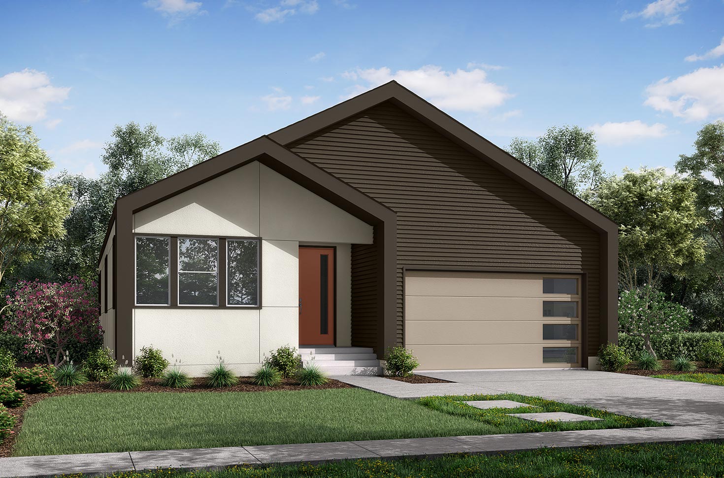 Image of a brown, zero energy home with 2 rambler and 2 two-story homes plans in Murray Utah