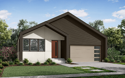 Image of a brown, zero energy home with 2 rambler and 2 two-story homes plans in Murray Utah